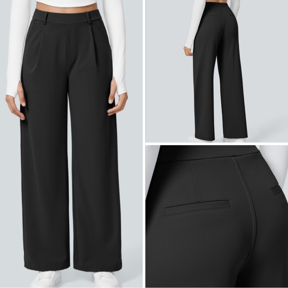 2 Pair of NWT HALARA Black Straight Leg Pants Size M and M Tall Pockets comfy - Picture 2 of 16